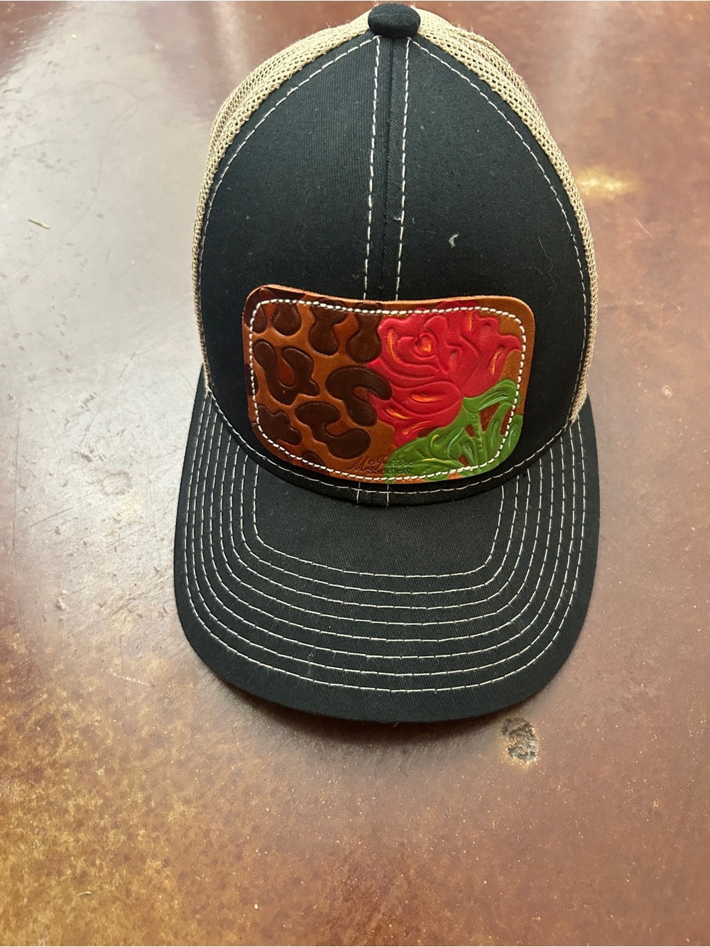 Black & Tan Floral Patch Mesh-Back Trucker Hat- McIntire Saddlery